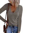 thumbnail image 2 of CEHVOM Hauts Décontractés pour Femmes T-shirt Blouse à Manches Longues Col en V Uni, 2 of 5