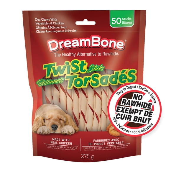 DreamBone Bâtonnets torsadés au poulet 50 unités – Friandises pour chiens sans cuir brut, avec vrai poulet, faciles à digérer, parfaites pour gâteries quotidiennes