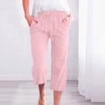 thumbnail image 2 of Timegard Womens Plus Size Pants Capris Cotton Linen Solid Color Casual Loose Cropped Trousers with Pockets, 2 of 5