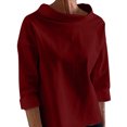 thumbnail image 1 of Timegard Hauts pour Femmes Col Mi-Haut Manches Longues Chemises Amples Blouses Couleur Unie Mode Automne, 1 of 6