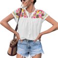 thumbnail image 1 of Chemise Décontractée à Manches Courtes pour Femmes, Blouse Brodée Vintage Col Rond pour Travail pour Bureau pour Magasinage, 1 of 5