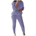 thumbnail image 2 of PVCS Womens Solid Color Off Shoulder Long Sleeve Cable Knitted Warm Two-Piece Long Pants Sweater Suit Set, 2 of 6