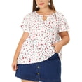 thumbnail image 1 of GRACE & GRANDEUR Women's Plus Size Keyhole Neck Flared Short Sleeves Floral Chiffon Shirt Blouses 2X White Red, 1 of 8