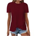 thumbnail image 1 of Timegard Summer Tops for Women Drop Shoulder Crewneck Ruffle IrregularlyEyelet Comfy Casual Tee Shirts, 1 of 7