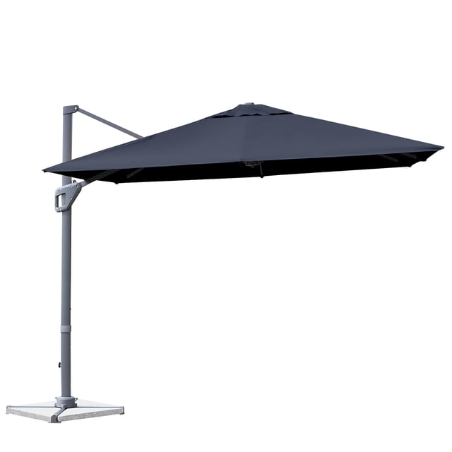 Costway Parasol Déporté de Patio 10 X 10 Pi Bleu Marine avec Cadre en Aluminium et Inclinaison à rotation 360°. Comprend un Grand Auvent anti-UV en Tissu 250 G/m2, Soutenu par 8 Nervures en Aluminium Robustes et un Poteau Résistant à la Rouille. Offre une Couverture d'Ombre Grand pour patios, Jardins et Cours Arrière. Comprend un Système à Manivelle pour une Ouverture et une Fermeture Faciles. base Lestée Non Incluse.