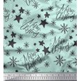 thumbnail image 1 of Soimoi Green Modal Satin Fabric Star & Snowflakes Text Fabric Prints By Yard 42 Inch Wide, 1 of 5