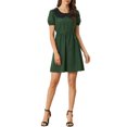 thumbnail image 2 of INSPIRE CHIC Robe au-Dessus du Genou pour Femme à Col Peter Pan Contrastant, Manches Bouffantes, Coupe Ajustée et Évasée, L Vert Foncé, 2 of 5