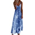 thumbnail image 1 of Bellella Robe d'Été Évasée Sans Manches à Bretelles Col en V Longue Robe Maxi Sexy Imprimé Floral Quotidien Bleu L, 1 of 2