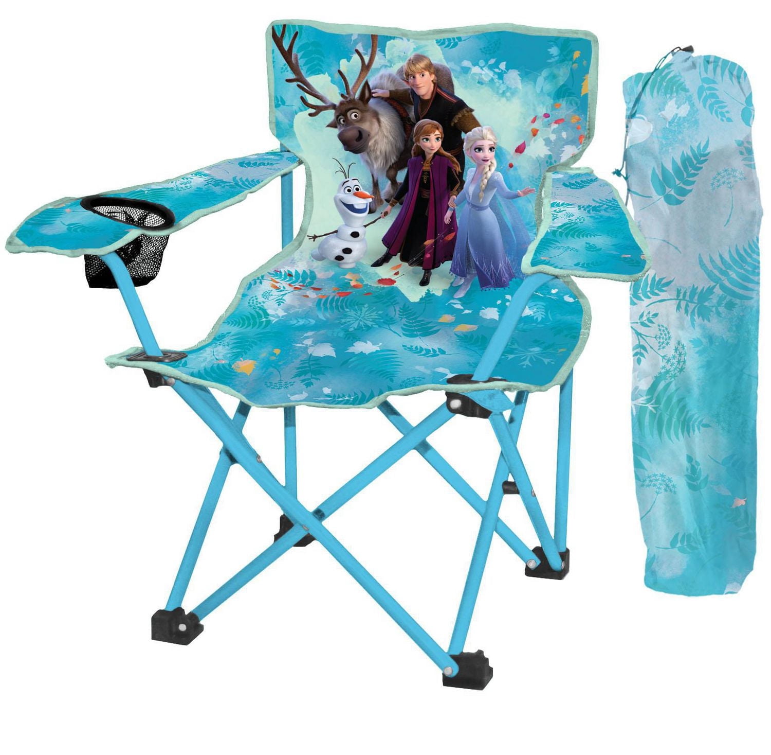 Chaise de camping en polyester Disney La Reine des Neiges 2 avec porte-gobelet et sac de transport pour enfants