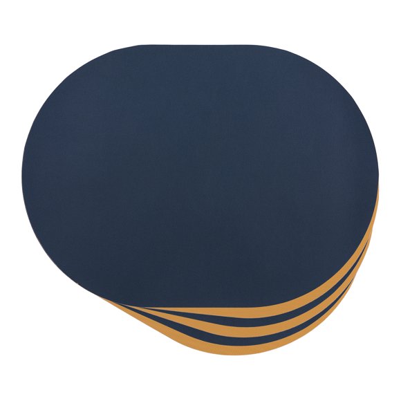 REGALWOVEN Placemats Set of 6 Leather Placemats for Kitchen Dining Table Decor Table Placemats Wipeable Table Mat Navy Blue/Yellow 16*12Inch