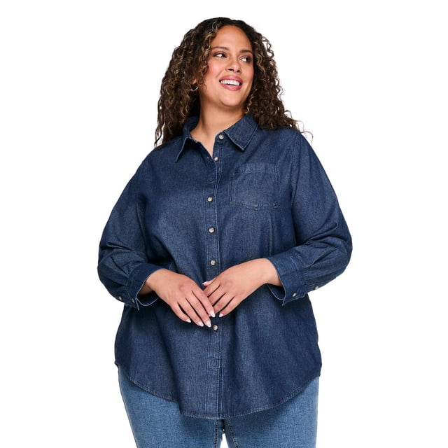 Lane Bryant Women's Plus Denim Button-Up Shirt