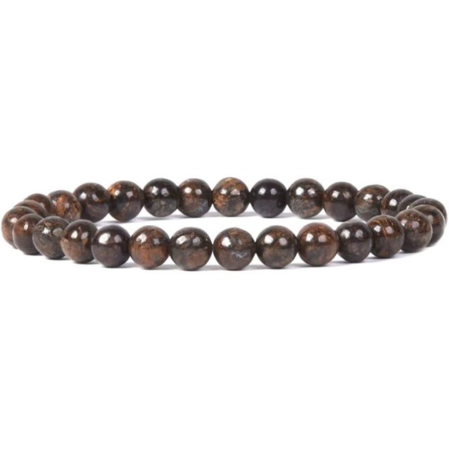 Angelstones Bracelet Extensible en Perles Rondes de 6 mm en Pierre Précieuse de Bronzite Naturelle 6,5 Pouces