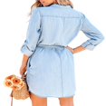 thumbnail image 4 of PENGXIANG Robe en Denim à Manches Longues pour Femmes, Robe Chemise en Denim Boutonnée, Printemps Automne, Décontractée, Taille à Nouer, Robe en Jean Bleu Pâle L, 4 of 5