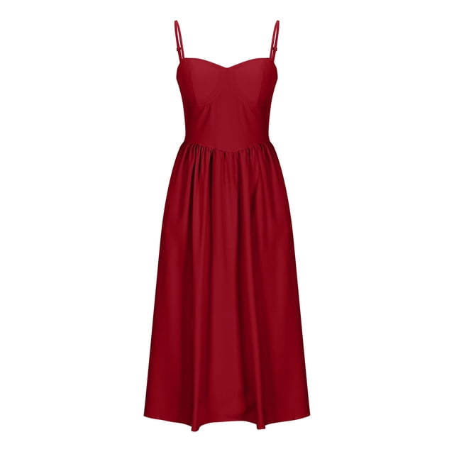 Kaemgyyd Robe Corset pour Femmes Élégante à Bretelles Spaghetti, Robe Midi Fluide à Décolleté Plongeant Plissée, Robes de Cocktail Formelles pour Femmes