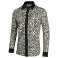 thumbnail image 2 of INSPIRE CHIC Men's Vintage Leopard Printed Button Down Long Sleeve Cotton Shirt S Blacks Leopard, 2 of 6