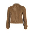thumbnail image 4 of Femmes Sherpa Veste Revers Manches Longues Récolte Molletonné Zip Vestes Manteau Hiver Chaud Solide Pelucheux Outwear, 4 of 5