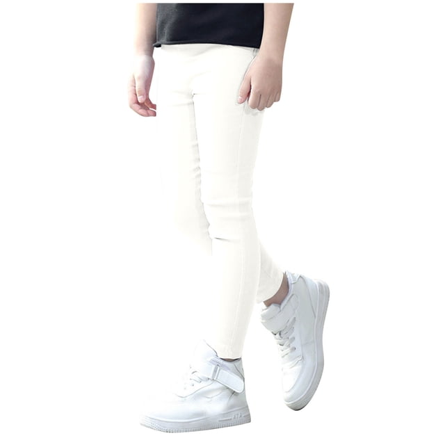 GDREDA Girls' Basic Solid Full Length Cotton Soft Leggings (White,3-4 Years)