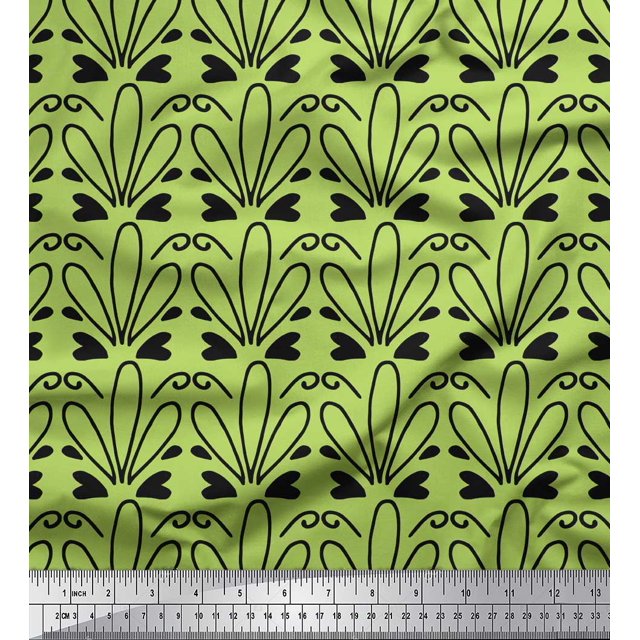 Soimoi Green Velvet Fabric Tendril & Abstract Printed Fabric 1 Yard 58 Inch Wide
