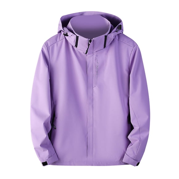VEKDONE Manteaux d'Extérieur pour Femmes Grande Taille Décontractés de Sport Imperméables Coupe-Vent avec Poches Couleur Unie Coupe-Vent de Montagne Randonnée à Capuche Manteaux Violet TTG