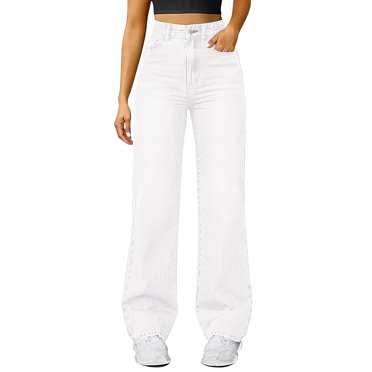 Jeans pour Femmes - Blanc G, Jeans 2025 pour Femmes Taille Haute Amples à Jambe Grand Jeans en Denim Extensible Pantalon Y2 K