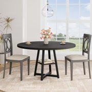 47 Inch Round Dining Table for 4, Wooden Kitchen Table With Metal Legs, Modern Farmhouse Circle Dinner Table, Large Round Table for Dining Room, Kitchen, Living Room, Gray