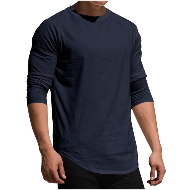RXIRUCGD Haut Décontracté pour Homme, Col Rond en Tricot, Faux Haut de Sport Décontracté, Haut/chemise à Manches Longues à Col Rond, Bleu Marine, Taille : L