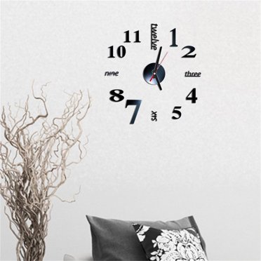 Iumwxz horloge murale Bricolage Chiffres Romains Autocollant Mural Miroir en Acrylique horloge Décoration Maison Décalcomanies Murales horloge murale Noir Acrylique Liquidation