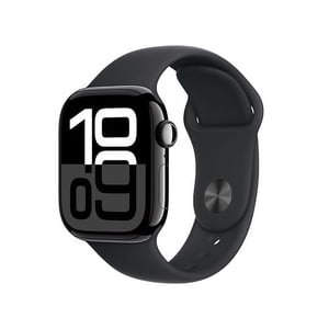 Apple montre Series 10 [GPS + Cellules 42mm boîtier] Smartwatch avec Jet Black Aluminium Case avec Black Sport Band - M/L. Suivi de la condition physique, ECG App, affichage rétine toujours en marche, imperméable