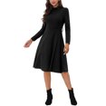thumbnail image 1 of INSPIRE CHIC Robe Midi en Tricot pour Femme, Élégante, Col Montant, Manches Longues, Taille à Nouer, pour le Travail, TP, Noir, 1 of 6