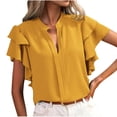 thumbnail image 1 of Dealovy Blouses pour Femmes Habillées à Double Couche à Volants Manches Courtes Chemises de Travail Col en V Top Décontracté, 1 of 5