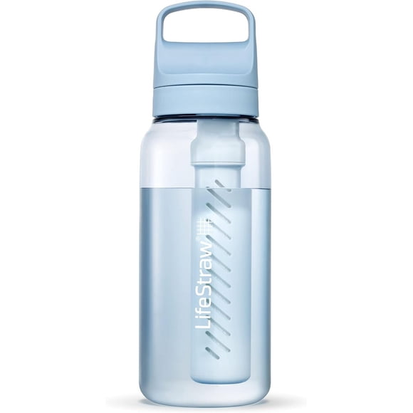 LifeStraw Go Series Filter Water Bottle, Icelandic Blue, 1L for Travel, Camping, Hiking & Emergency, BPA-Free