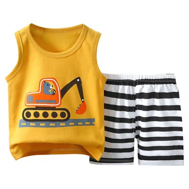 Ketyyh-chn99 Vêtements pour Bébé Garçon 2 Pcs Vêtements Bébé Garçon Garçon 3 Mois Gilet pour Tout-Petit Sans Manches Motif Voiture Dessin Animé Hauts Garçons+shorts Été Extérieur Décontracté (P, 3-6 Mois)