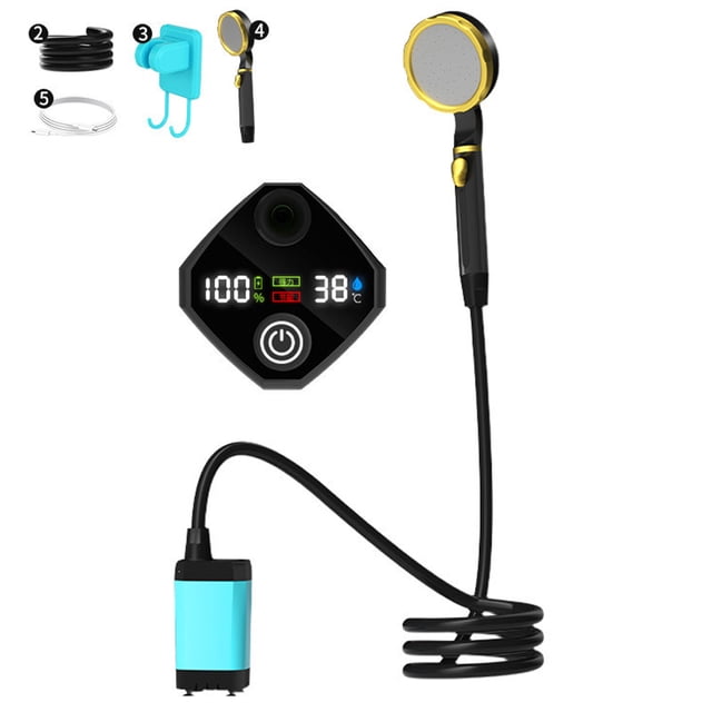 Graflsoa Portable Outdoor Shower Kit with Rechargeable Electric Showerhead, 7800mAh Battery, ABS Material, Blue/Green/Orange Options, 8L/Min Flow Rate, Includes Pump, Hose, Stand, and Accessories