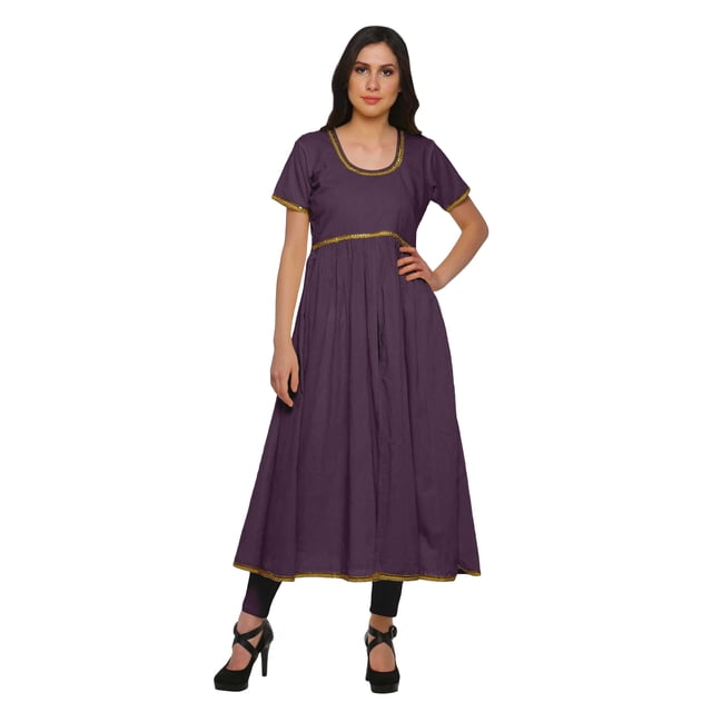 Moomaya Kurta à Manches Courtes Uni Femmes Robes d'Été Longues Kurti Robe Ethnique