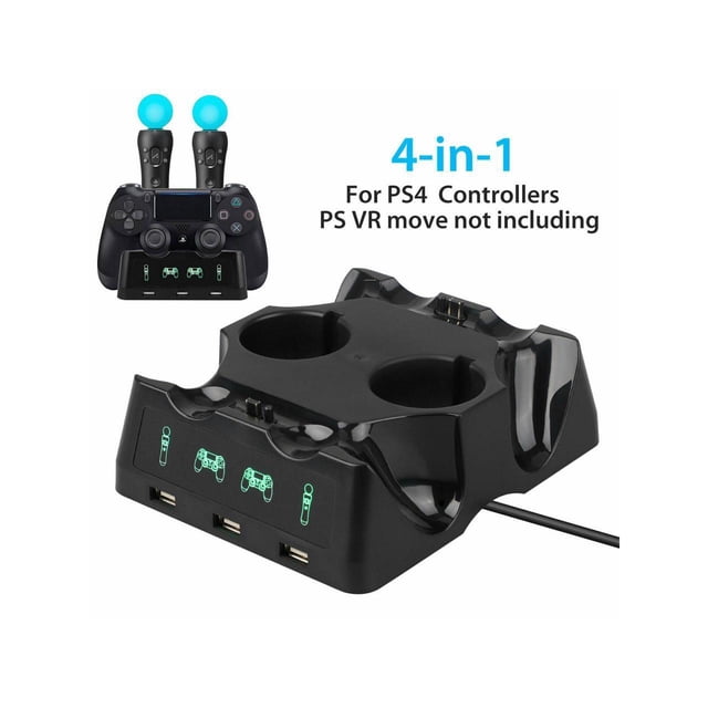 Station de Charge pour Manettes PS4, Station de Charge PS Motion Move 4 en 1, Station de Charge Rapide Sans Fil pour Manettes Multiples pour PS4 VR, Playstation 4, PS4 Slim, PS4 Pro avec Indicateur DEL