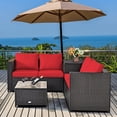 thumbnail image 3 of Gymax 4PCS Cushioned Rattan Patio Conversation Set w/ Side Table Red Cushion, 3 of 9