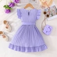 thumbnail image 4 of Splozh Tutu Robe pour Tout-Petits Filles Printemps Été Robes Manches Volantées Ligne A avec Poches Ceinturées Robe Décontractée de Fête pour Enfants Violet Pâle, 4-5 Ans, 4 of 6