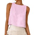 thumbnail image 1 of FAVIPT Womens Cotton Tank Top Button Down Stripes Print Cropped Shirts Crew Neck Summer Beach Loose Tees Pink,S, 1 of 8