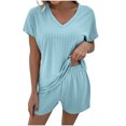 thumbnail image 1 of Birdeem Womens Summer Short Sleeve V-Neck Tops Shorts Comfortable Homewear Two-Piece Set, 1 of 8
