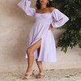 thumbnail image 4 of Flowy Midi Dress with Long Sleeves and Square Neckline for Women, 4 of 9