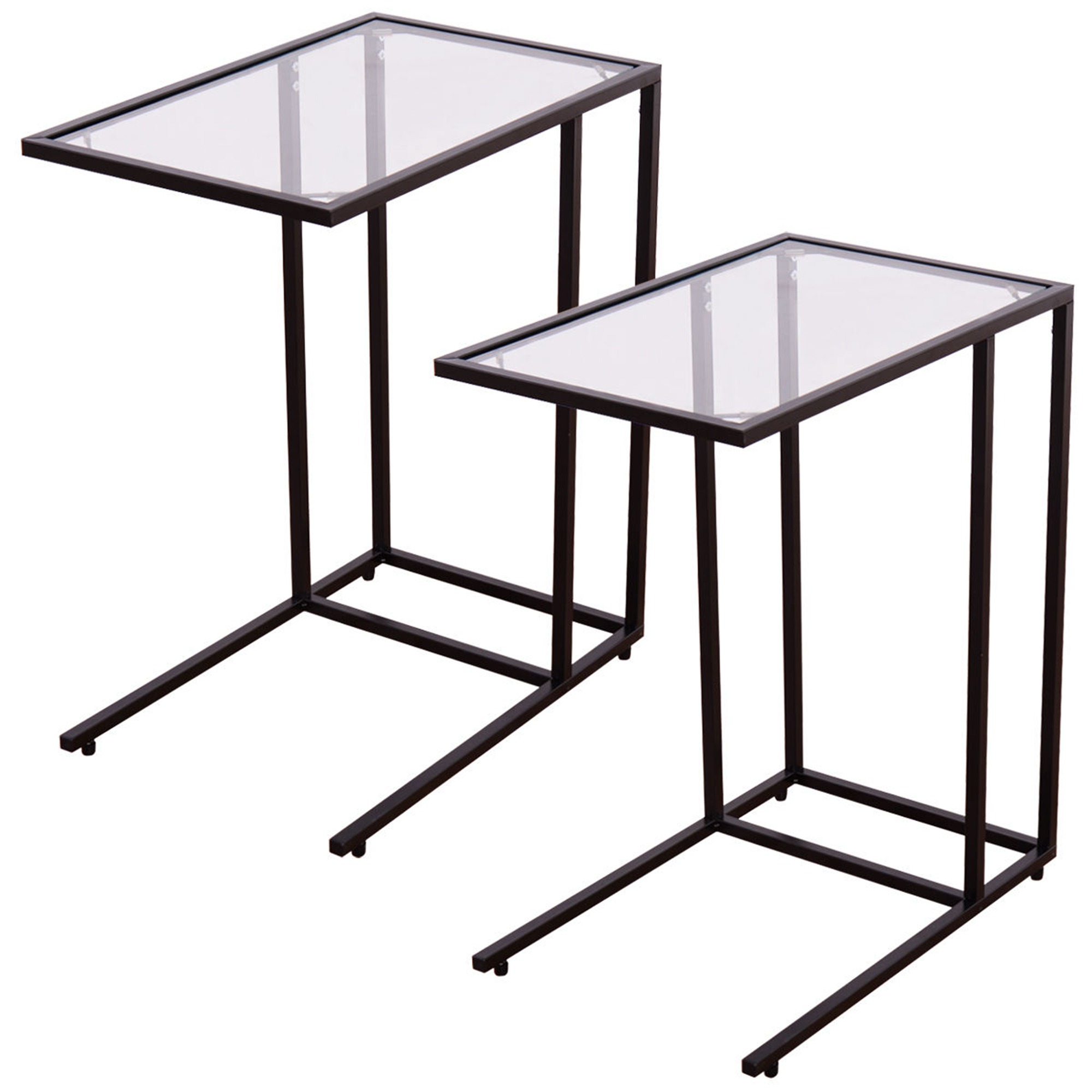 Costway 2 Pcs Plateau à Café Table d'Appoint de Canapé Bout de Canapé Ottomane Support de Canapé Télé avec Dessus en Verre