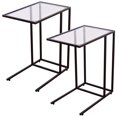 thumbnail image 1 of Costway 2 Pcs Plateau à Café Table d'Appoint de Canapé Bout de Canapé Ottomane Support de Canapé Télé avec Dessus en Verre, 1 of 1