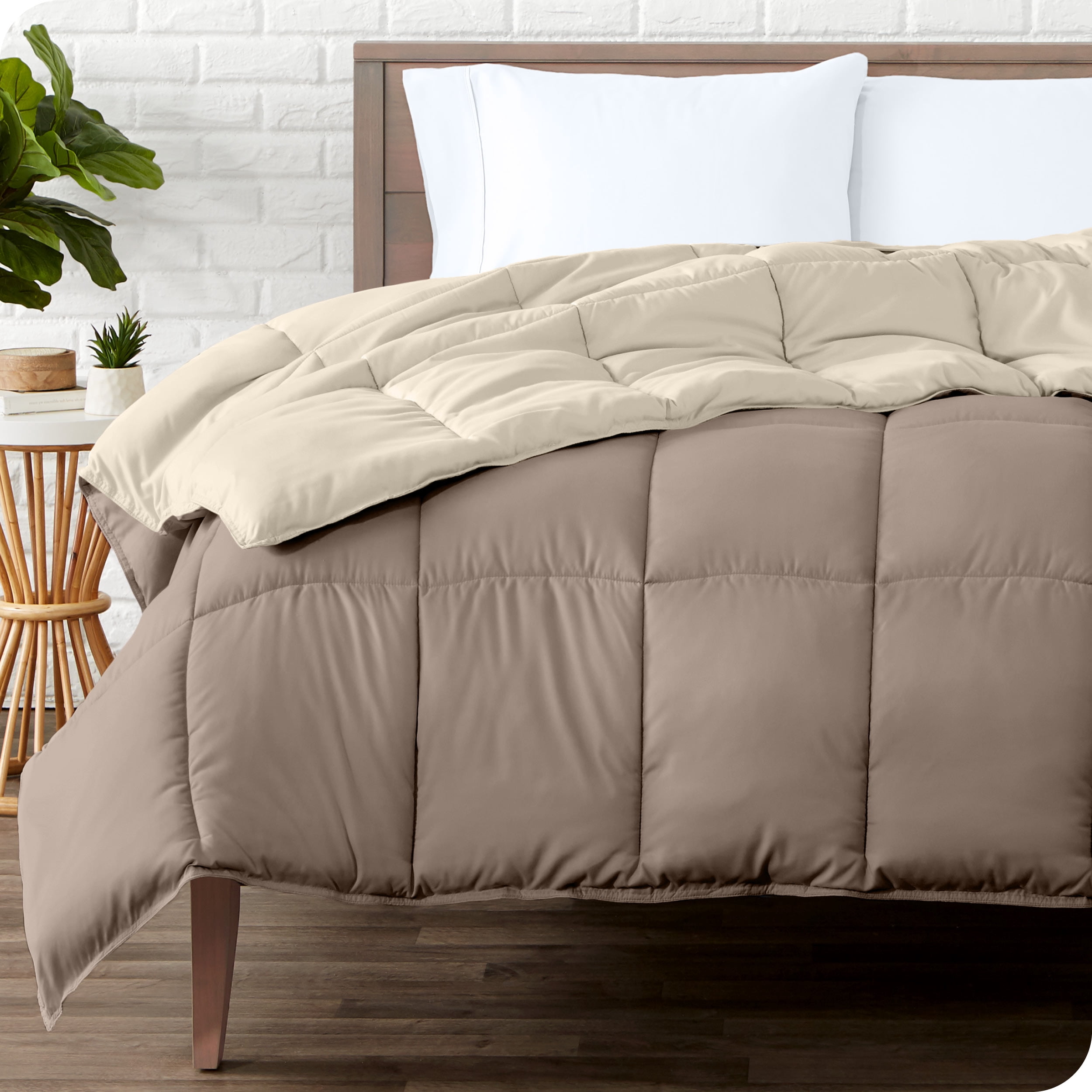 Bare Home Ultra-Soft Reversible Comforter - Goose Down Alternative - Full, Taupe/Sand