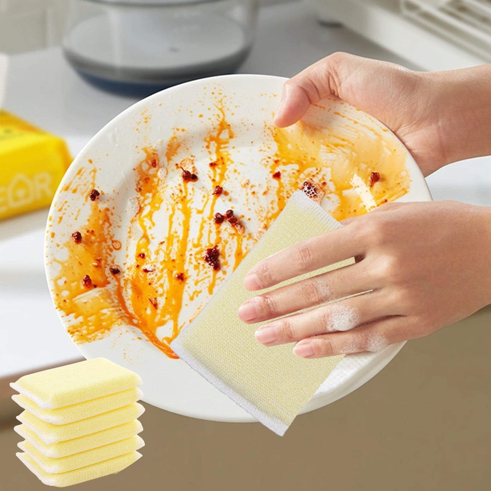 Multipurpose Cleaning Sponges 6 Pack, Xinsrenus No-Scratch Kitchen Sponges, Non-Abrasive Scrub Sponges for Dishes Pots Pans, Absorbent Reusable Household Sponges for Kitchen Bathroom Car Cleaning