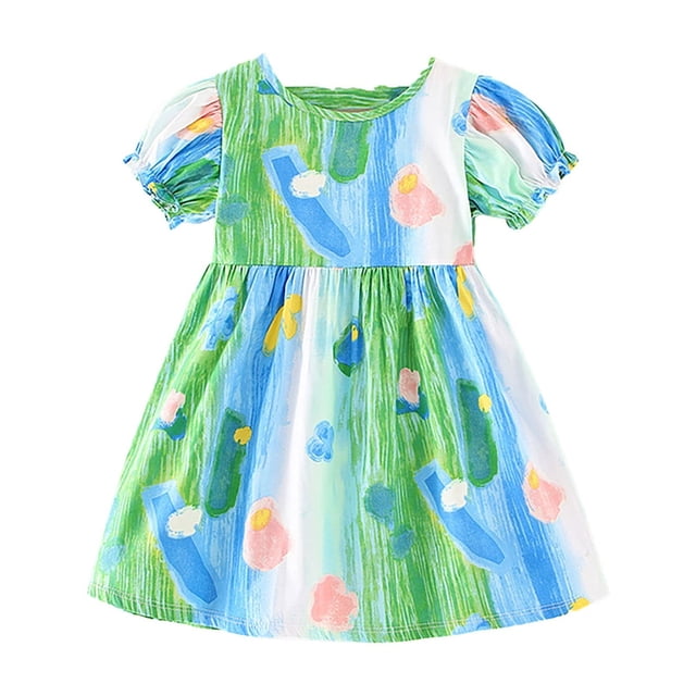 LUOGENLI Robe Bébé Robes pour Filles Robe pour Filles Longueur Midi Grande Taille Vert 6-7 Ans