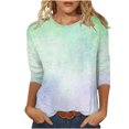 thumbnail image 1 of Besolor T-Shirts à Manches 3/4 pour Femmes Hauts Tendance à Col Rond Teinture sur Nœuds Blouse Décontractée Ample pour Sorties, 1 of 5