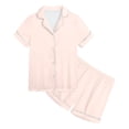 thumbnail image 3 of Kids Girls Silk Pajamas Set Solid Printed Button Down Tops With Shorts 2PCS Summer Classic Pajamas Set Cute Pjs For Girls 6-7, 3 of 3