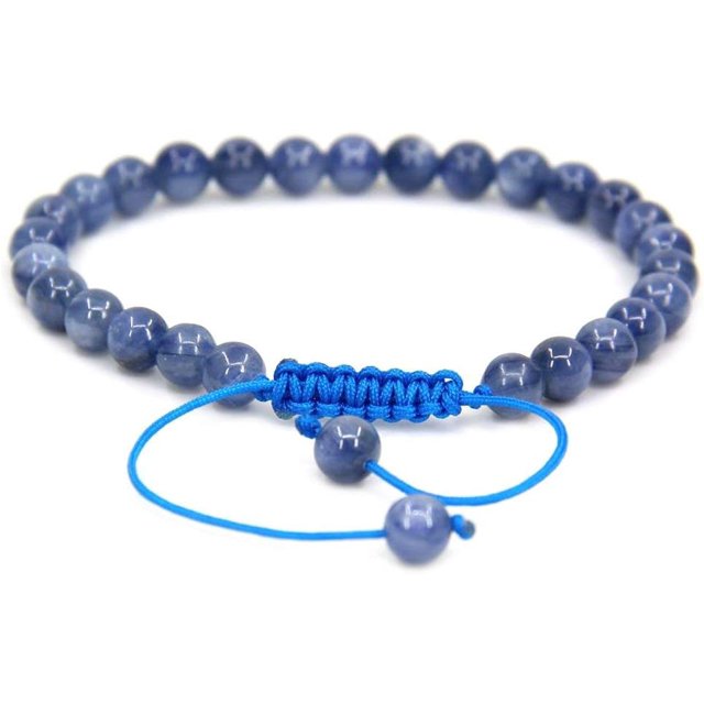 Bracelet Ajustable Unisexe en Perles Rondes de 6 mm en Cyanite de Qualité AA Naturelle