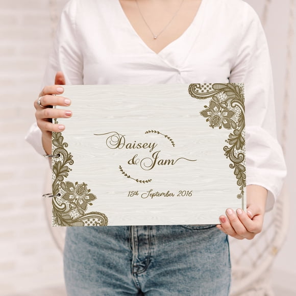 Darling Souvenir Personalized Engraved Laser Cut Wedding Guest Book Wooden Cover Sign-in Book Registry Guestbook Scrapbook-FB