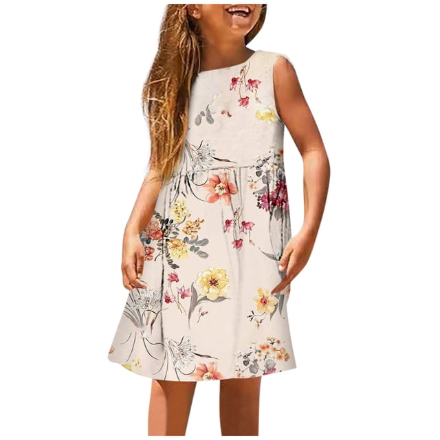 Xuewenshw Robe Décontractée Sans Manches à Col Rond Imprimée Mignonne de Printemps et d'Été pour Filles (4) Ensemble de Ballet pour Tout-Petites